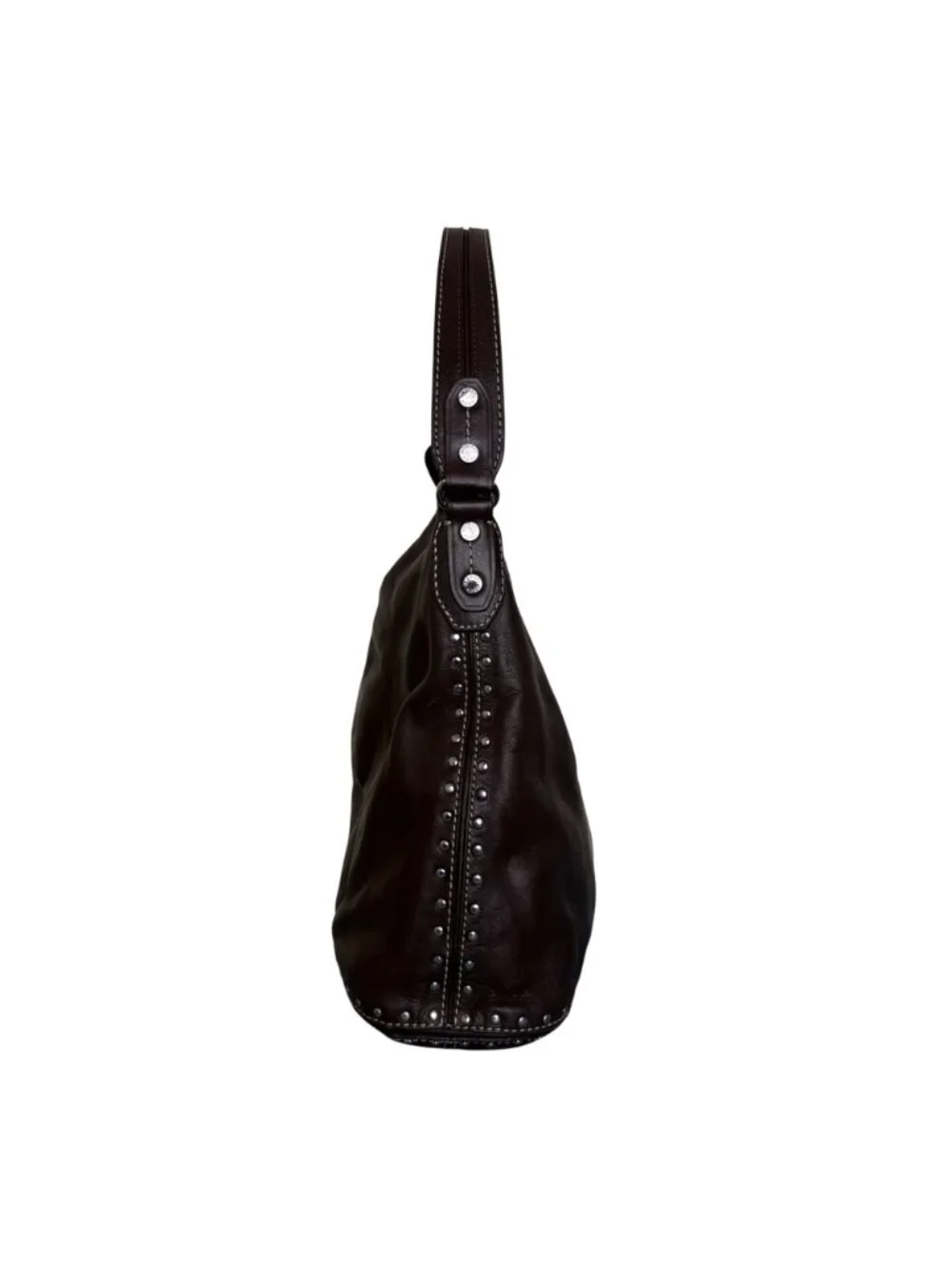 Michael Kors Vintage Astor Leather Studded Hobo Shoulder Bag Brown